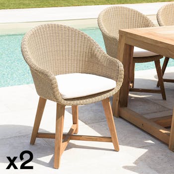 Fauteuil de jardin arrondi résine tressée beige (lot de 2) MANY
