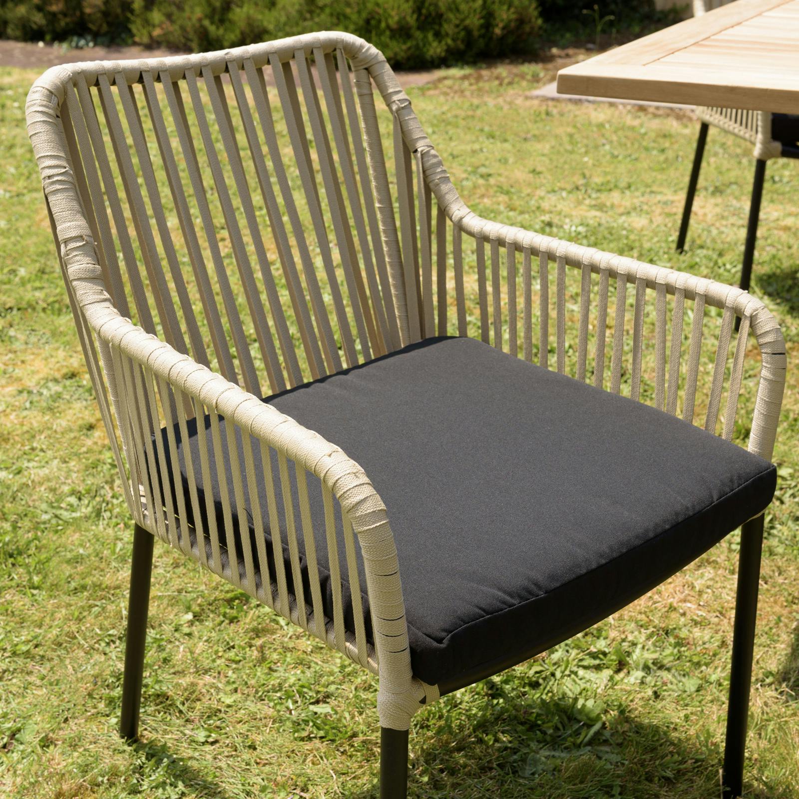 Fauteuil de jardin cordage couleur naturelle 1 coussin noir (lot de 2) GIJON