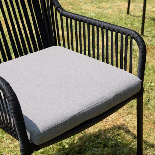 Fauteuil de jardin cordage noir 1 coussin gris anthracite (lot de 2) GIJON