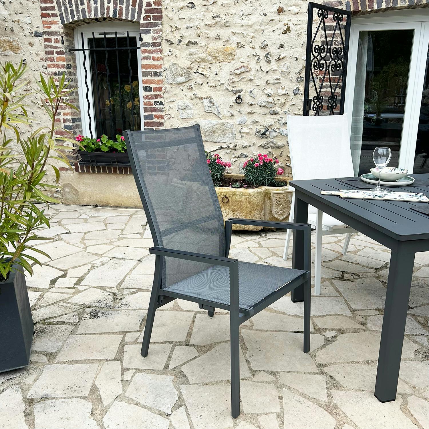 Fauteuil de jardin en aluminium avec dossier réglable gris anthracite (lot de 2) OSLO