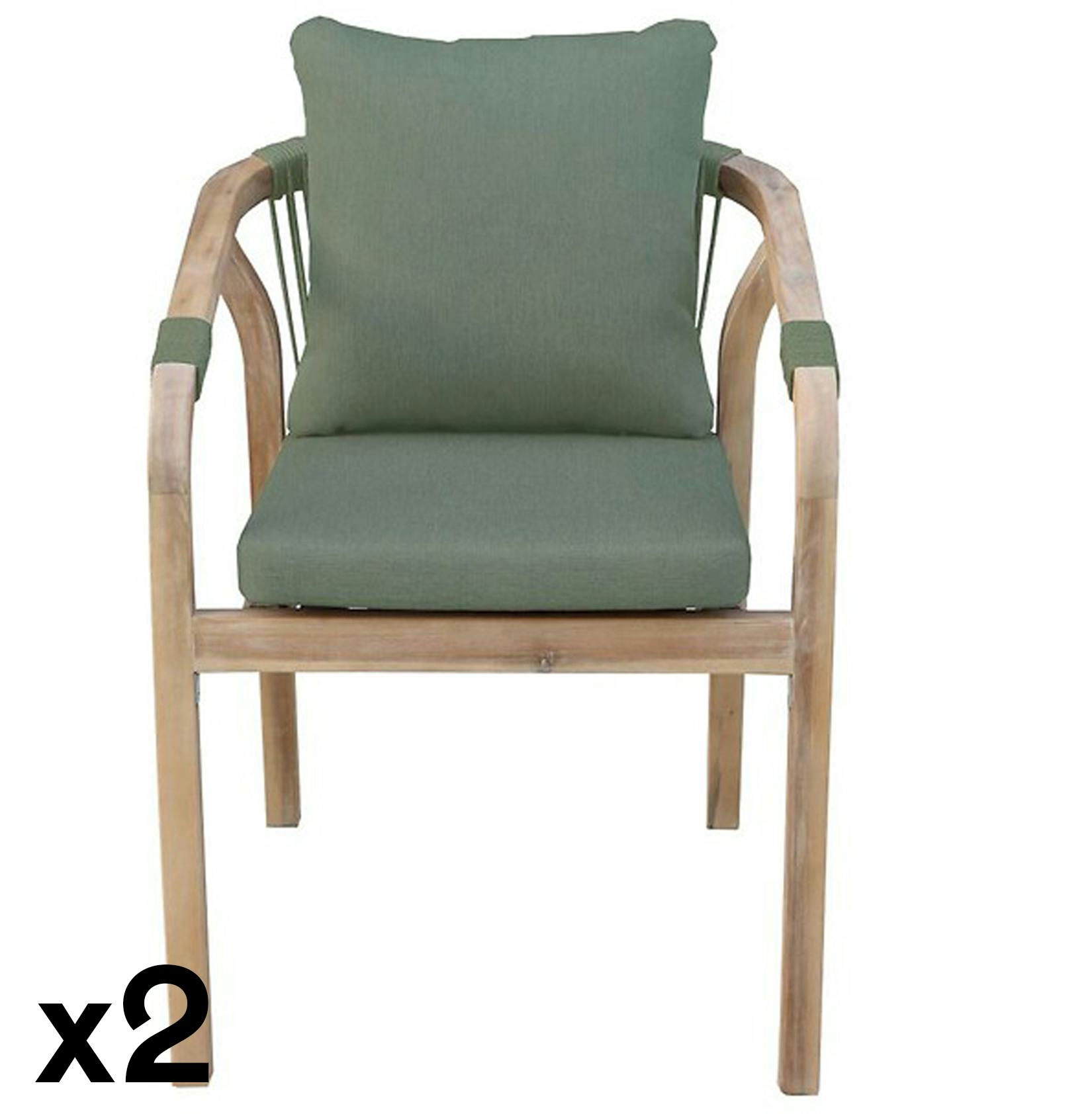 Fauteuil de jardin en bois d'acacia finition vert (lot de 2) IBIZA