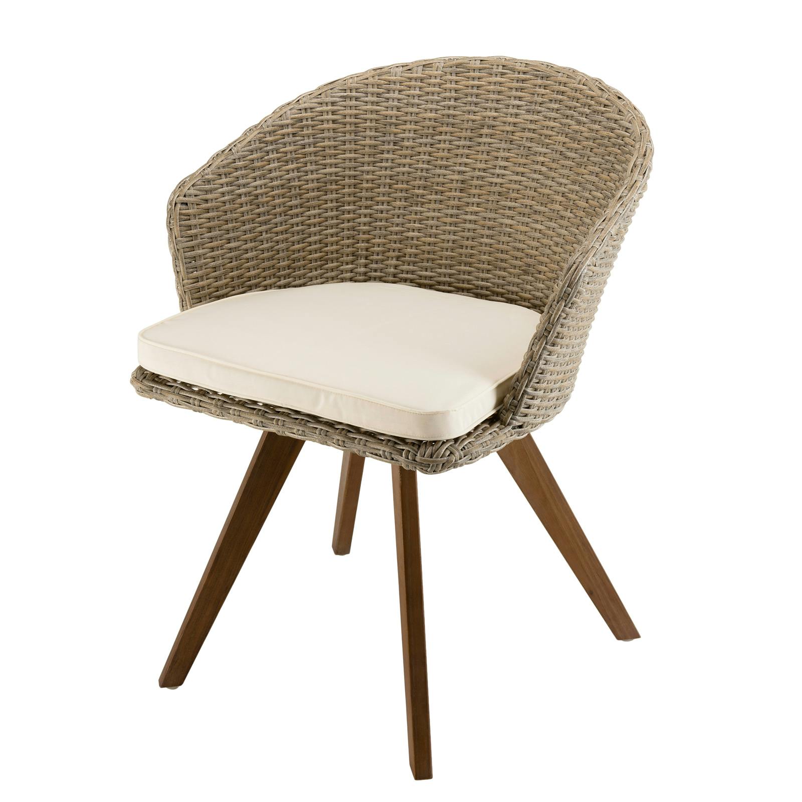 Fauteuil de jardin en résine tressée couleur naturelle coussin écru SUMMER