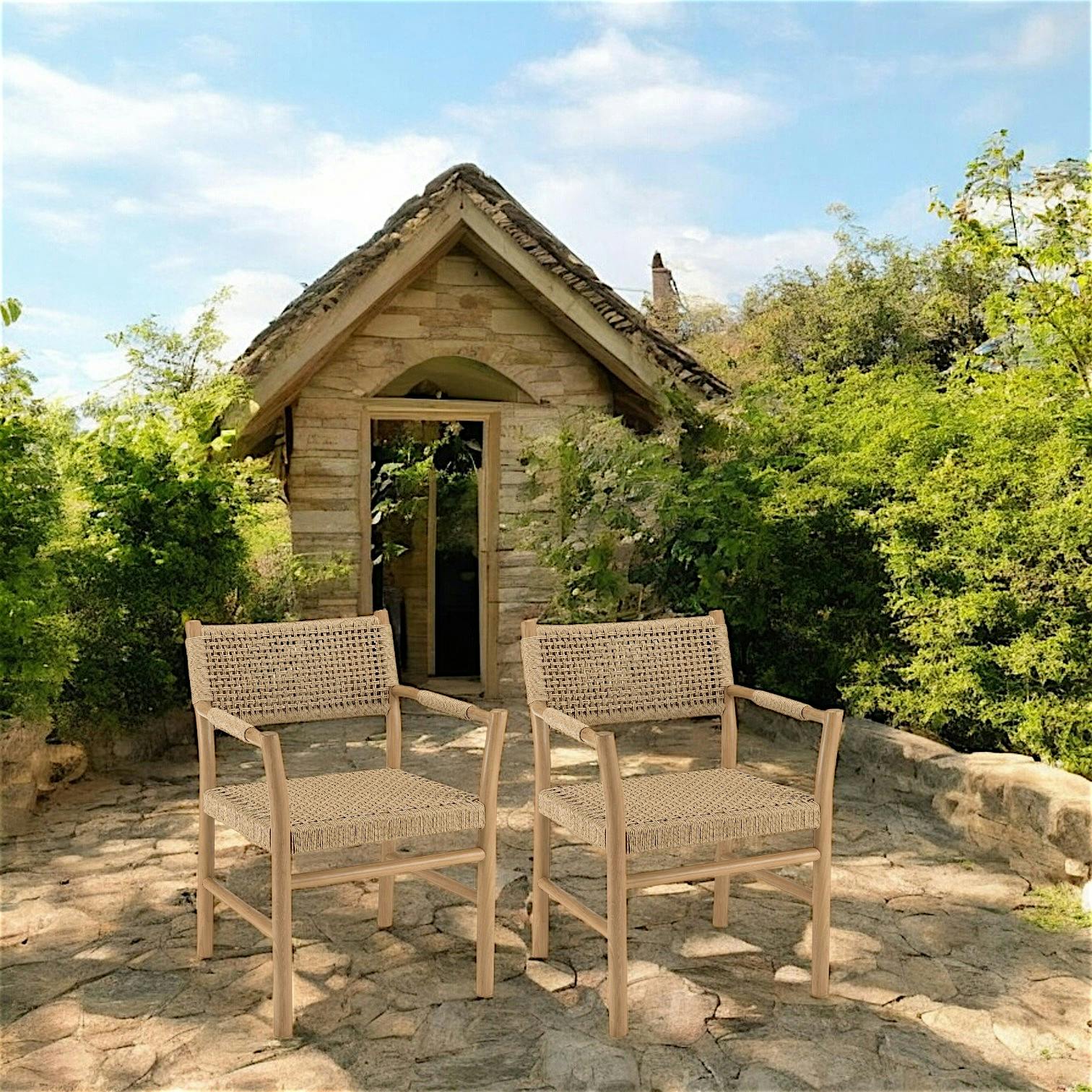 Fauteuil de jardin en teck tressage couleur naturelle (lot de 2) SUMMER