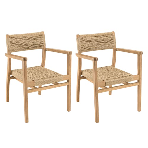 Fauteuil de jardin en teck tressage motif losanges (lot de 2) SUMMER