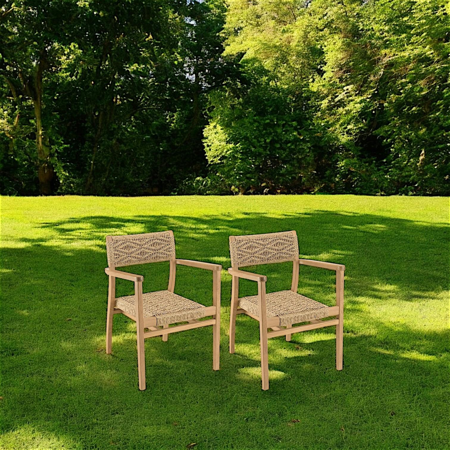 Fauteuil de jardin en teck tressage motif losanges (lot de 2) SUMMER
