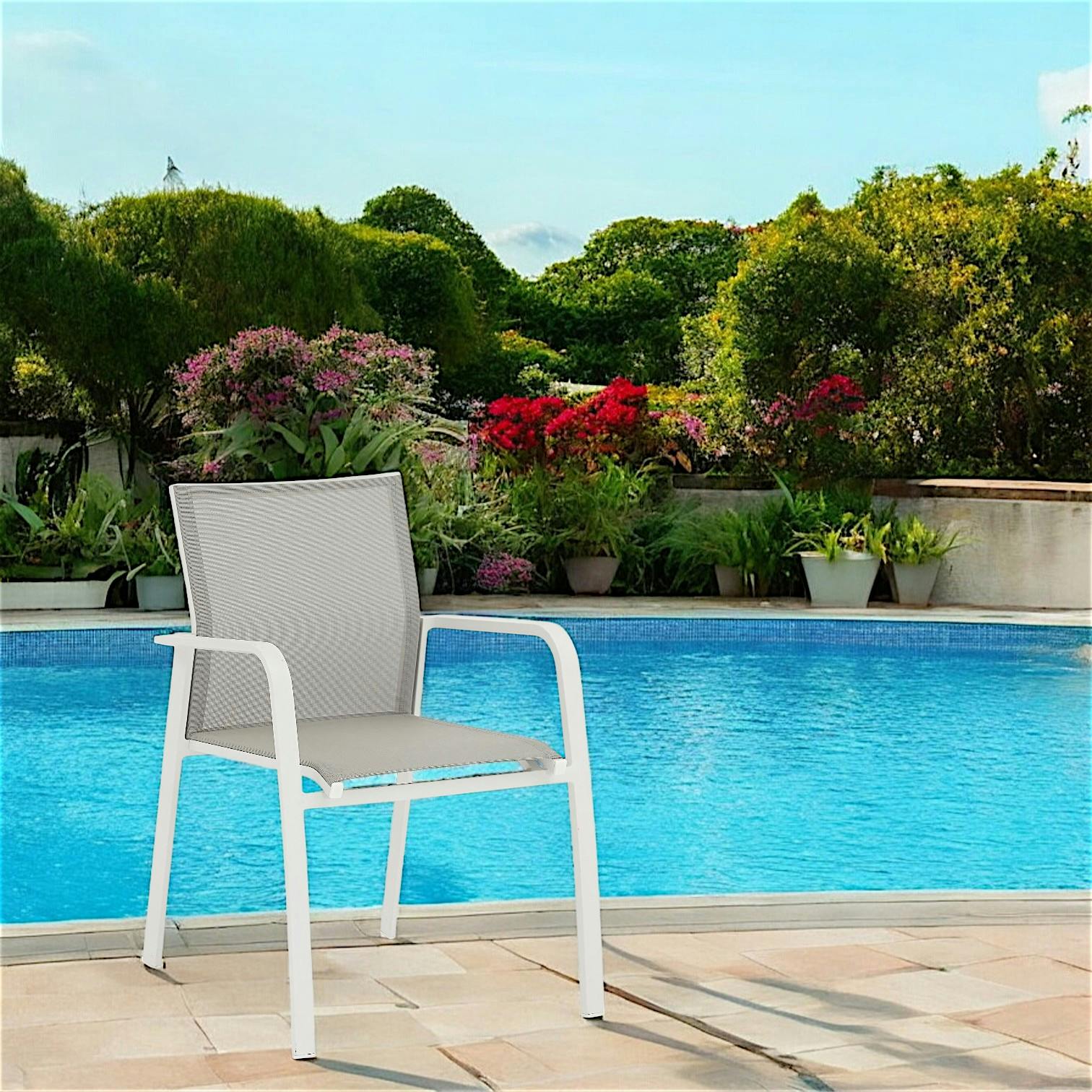 Fauteuil de Jardin NICE en aluminium blanc gris et textilène couleur taupe