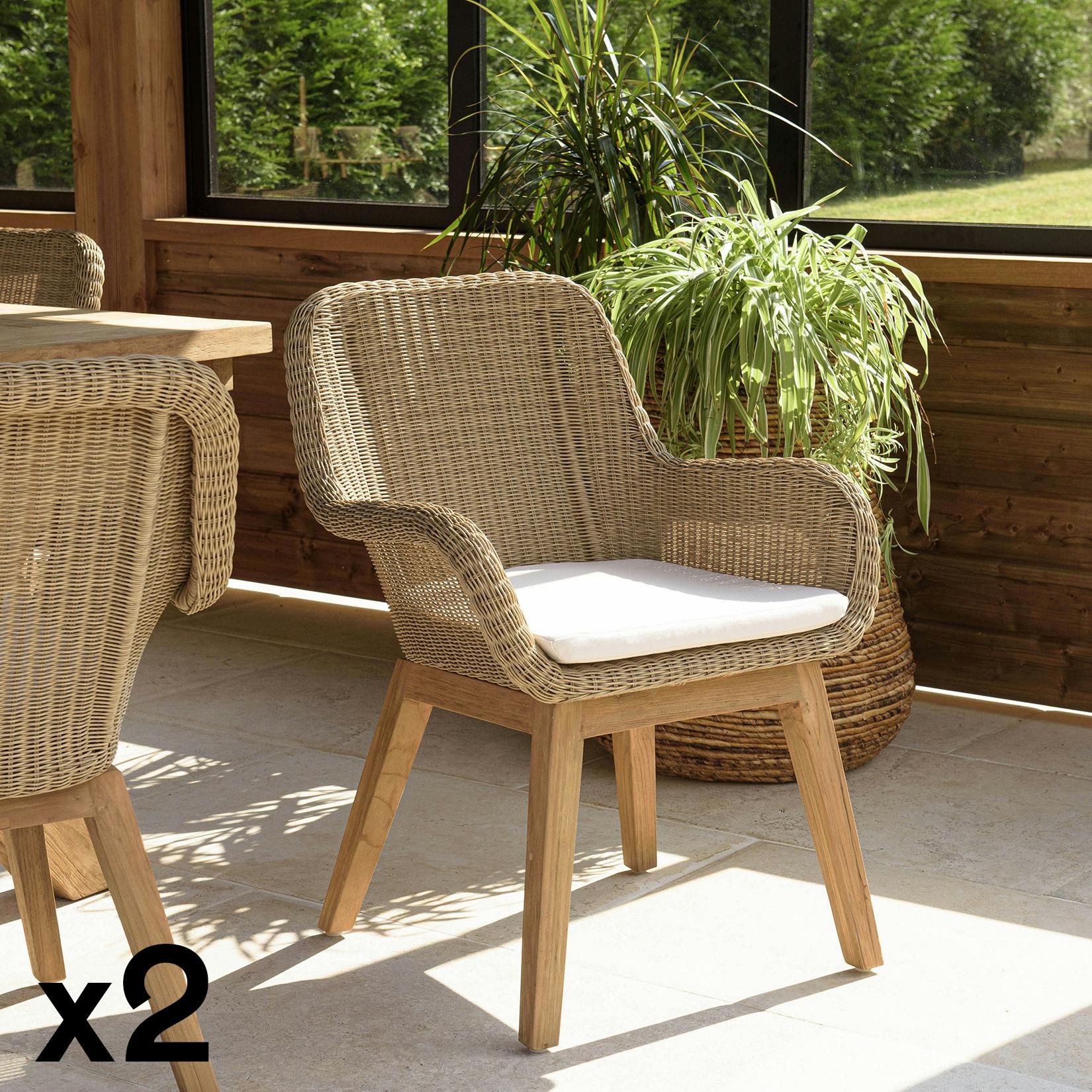 Fauteuil de jardin résine tressée beige (lot de 2) MANY
