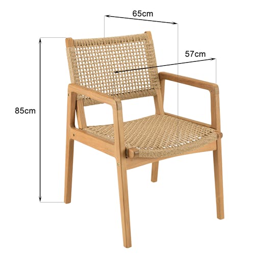 Fauteuil de jardin rotin synthétique beige et teck (lot de 2) SUMMER