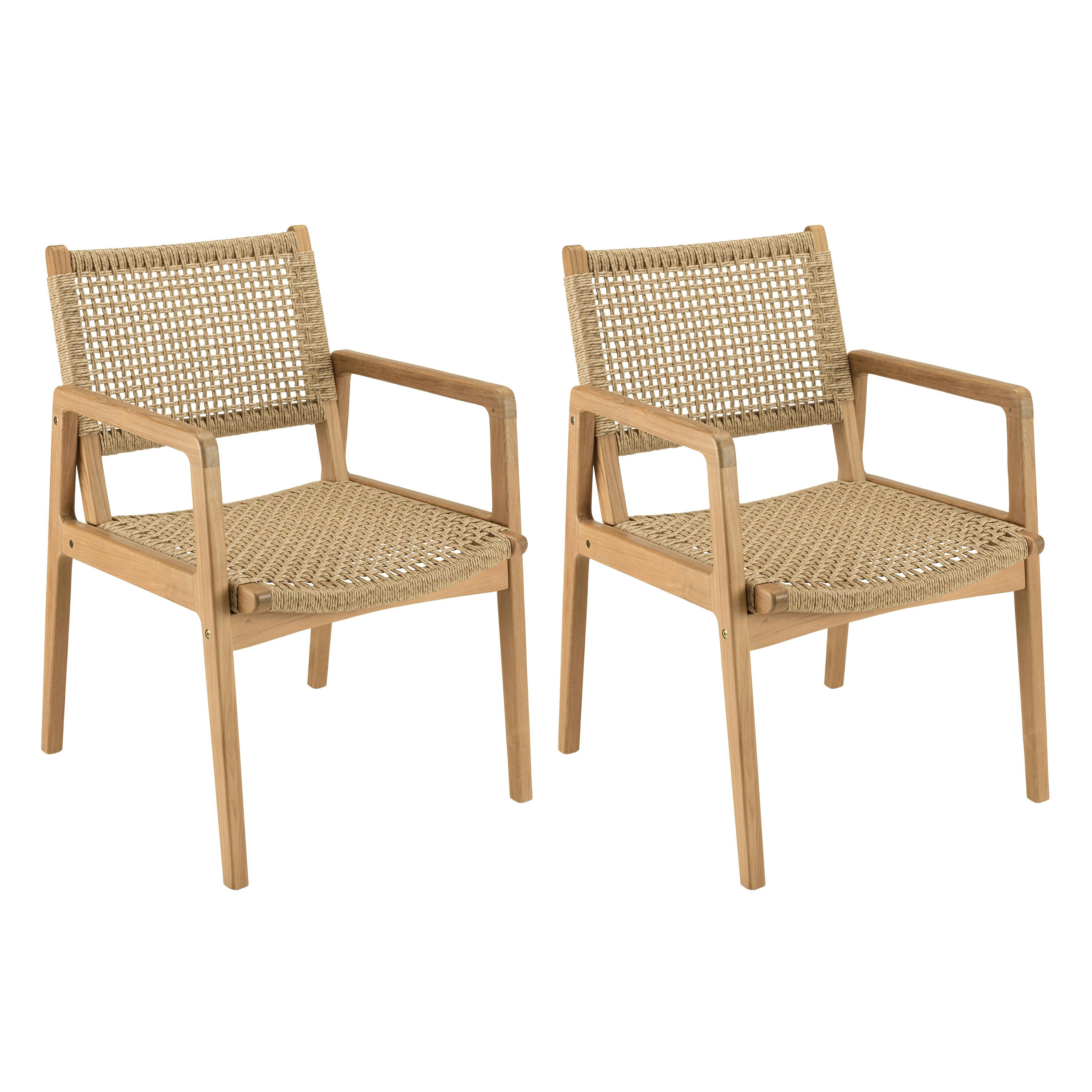 Fauteuil de jardin rotin synthétique beige et teck (lot de 2) SUMMER