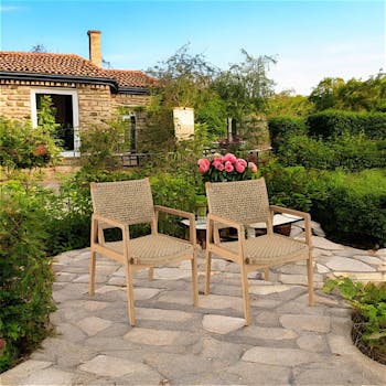Fauteuil de jardin rotin synthétique beige et teck (lot de 2) SUMMER