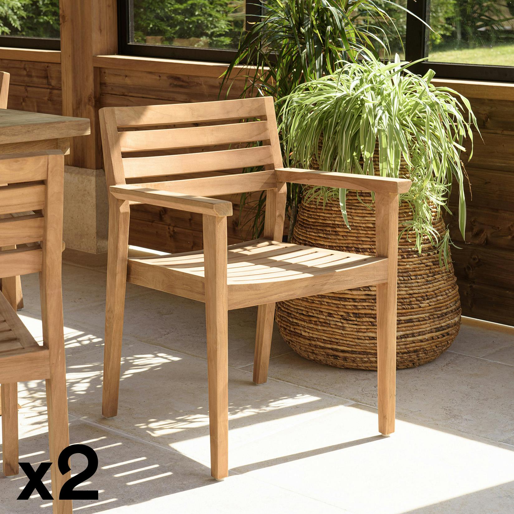 Fauteuil de jardin teck brut (lot de 2) MANY