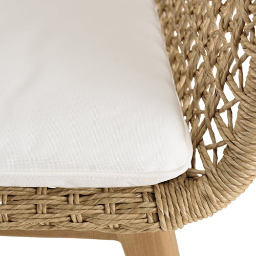 Fauteuil de jardin teck et assise tressée beige avec coussin blanc (lot de 2) SUMMER