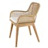 Fauteuil de jardin teck et assise tressée beige avec coussin blanc (lot de 2) SUMMER