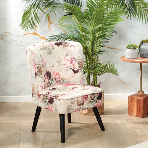 Fauteuil de salon blanc crème motif fleurs