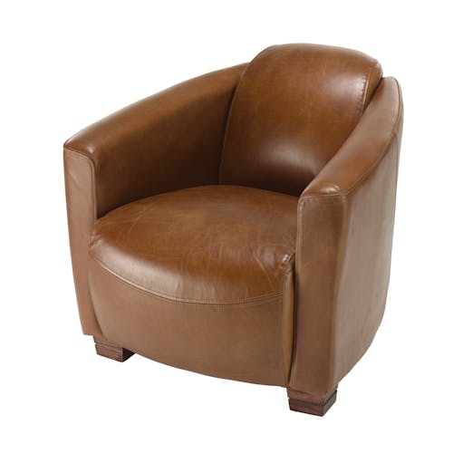 Fauteuil de salon cabriolet cuir brun PRESTON