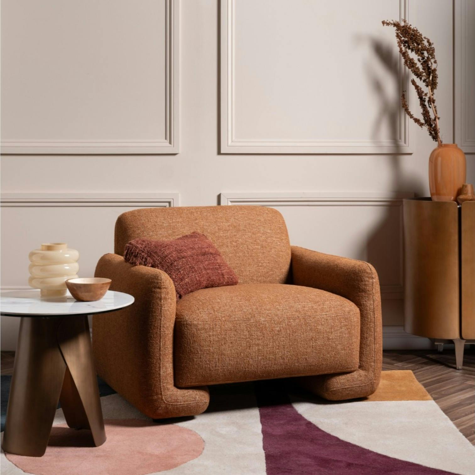 Fauteuil de salon couleur rouille MASSA