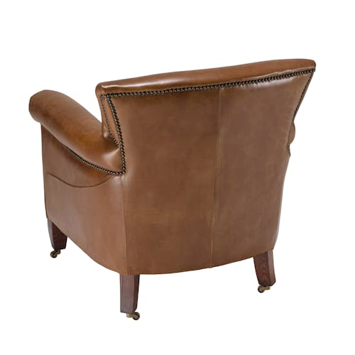 Fauteuil de salon cuir brun et roulettes PRESTON