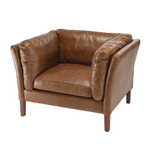 Fauteuil de salon cuir brun PRESTON