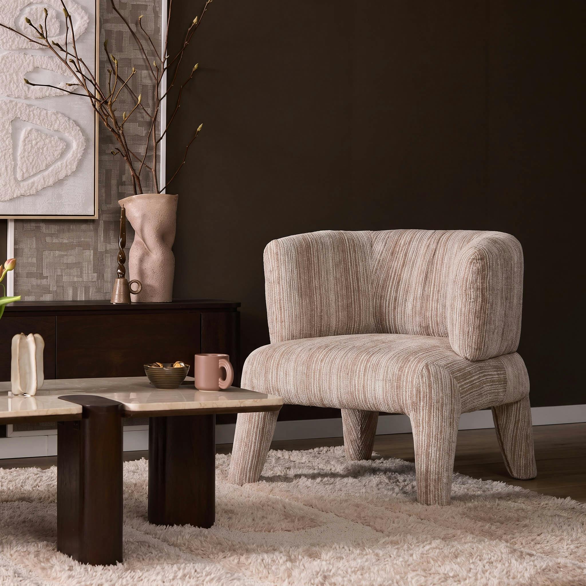 Fauteuil de salon design à rayures marron CORTINA