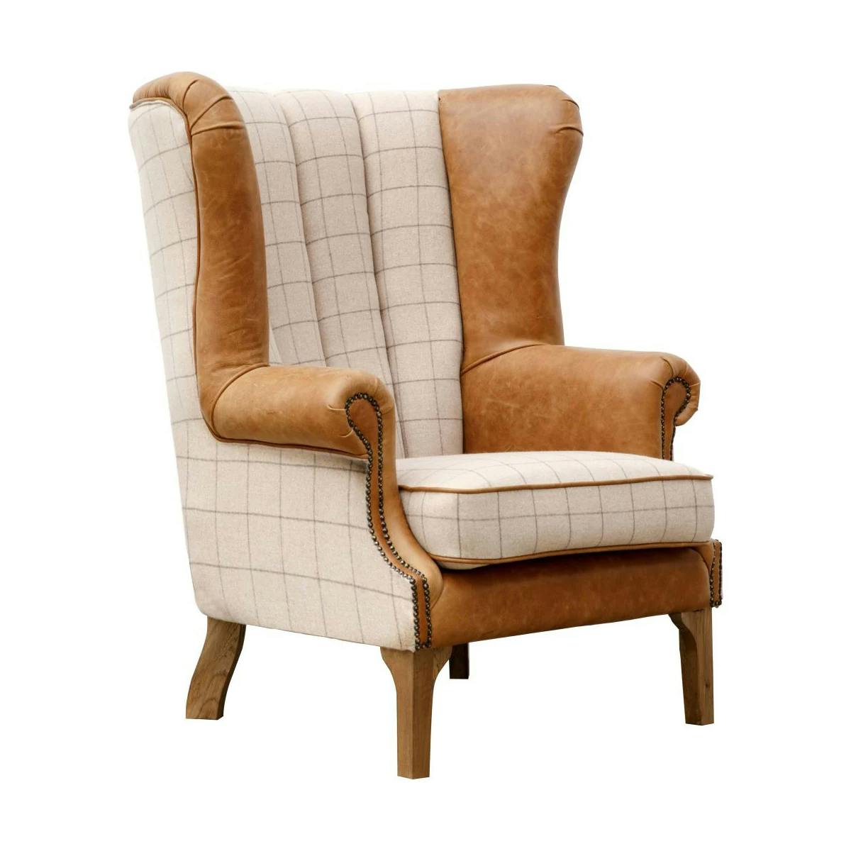 Fauteuil de salon écru avec du cuir COTTAGE