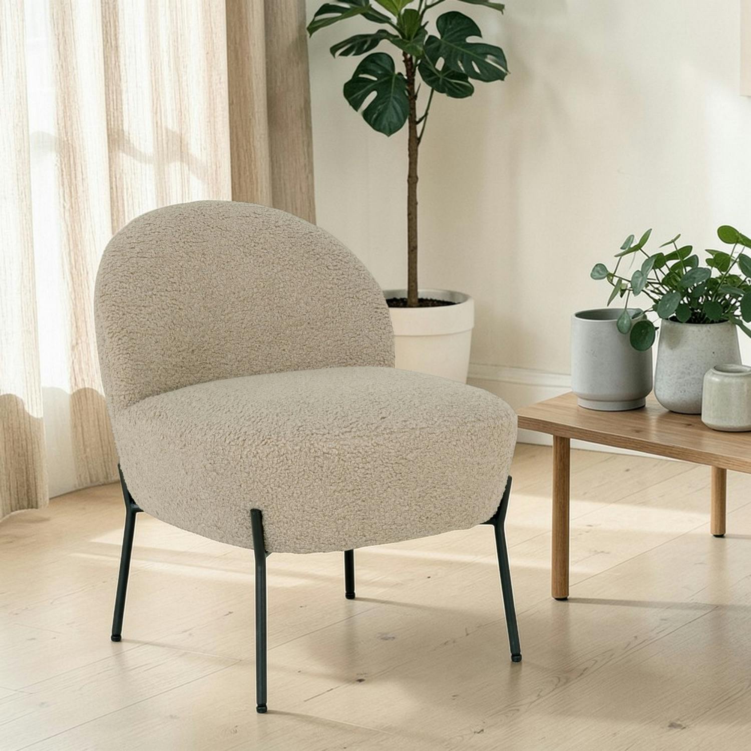 Fauteuil de salon en bouclette gris brun design organique BERLIN