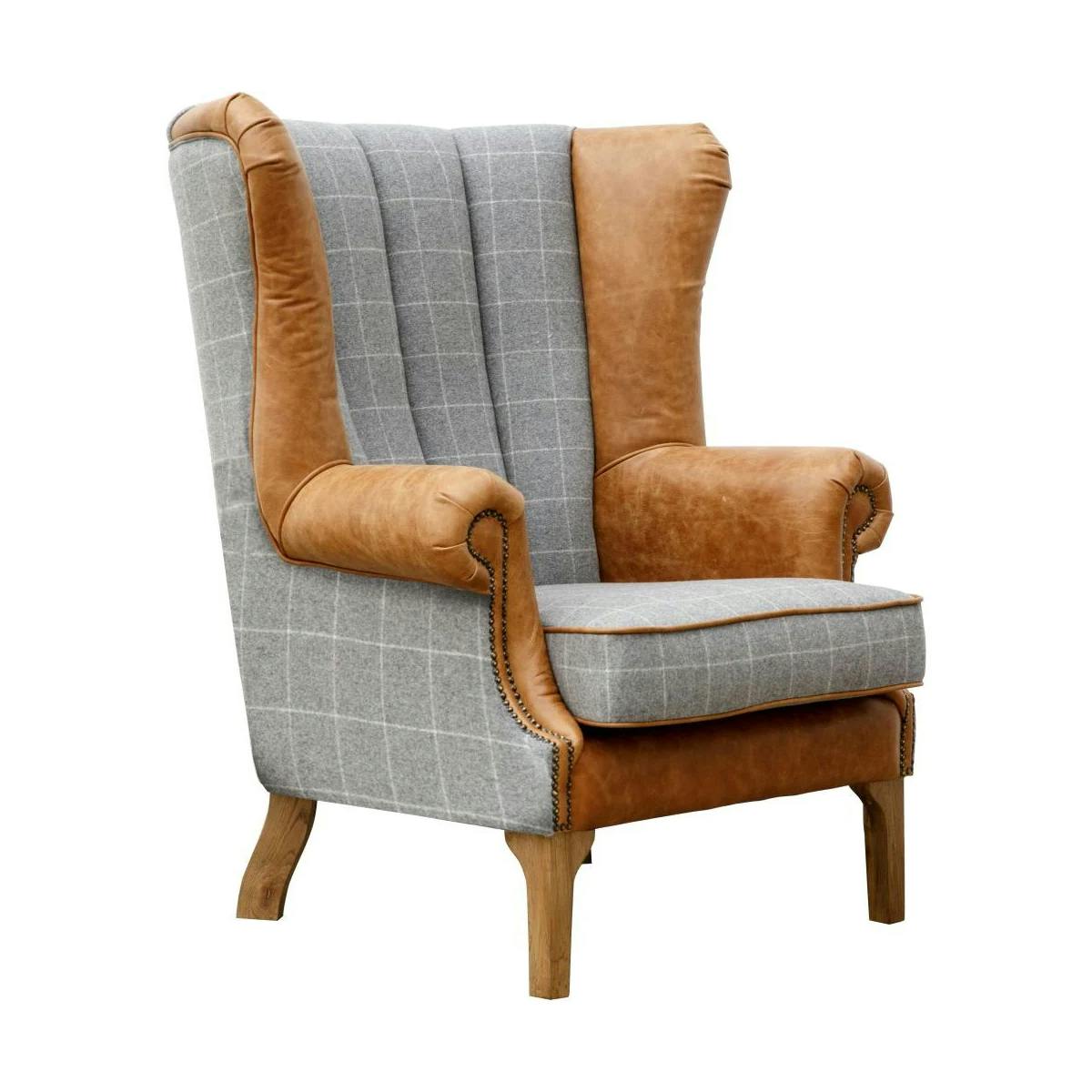 Fauteuil de salon gris avec du cuir COTTAGE
