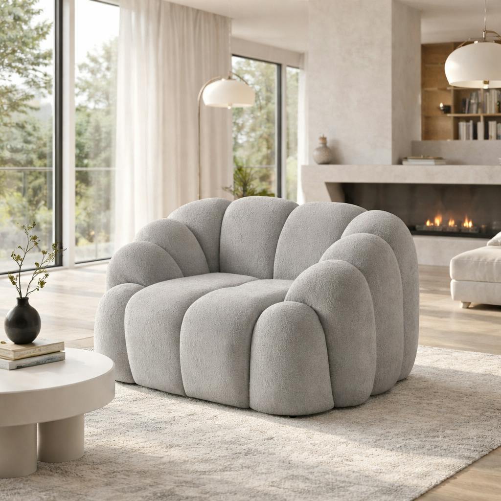 Fauteuil de salon gris design arrondi ONDA