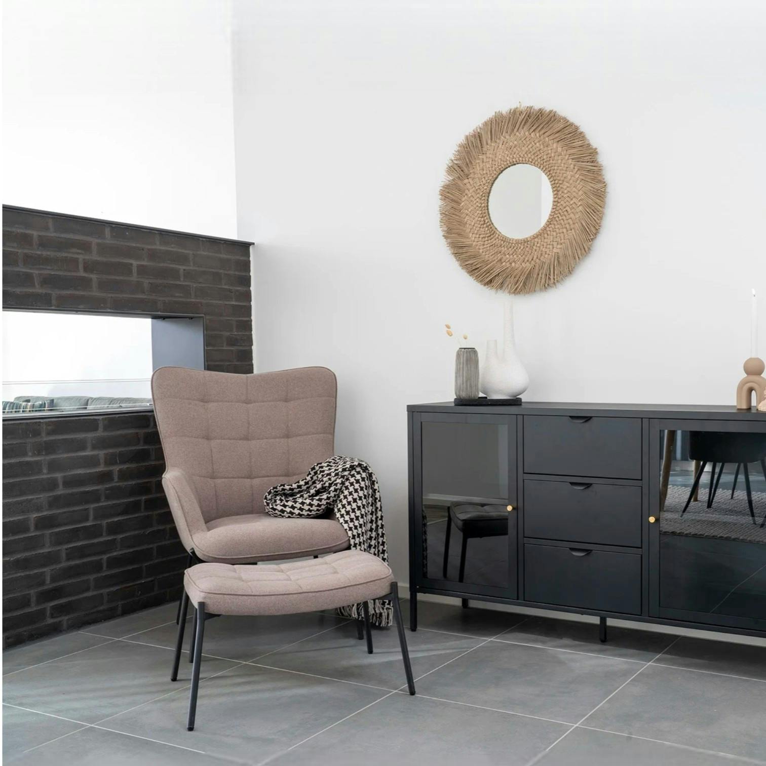 Fauteuil de salon gris pierre avec repose-pieds BERLIN