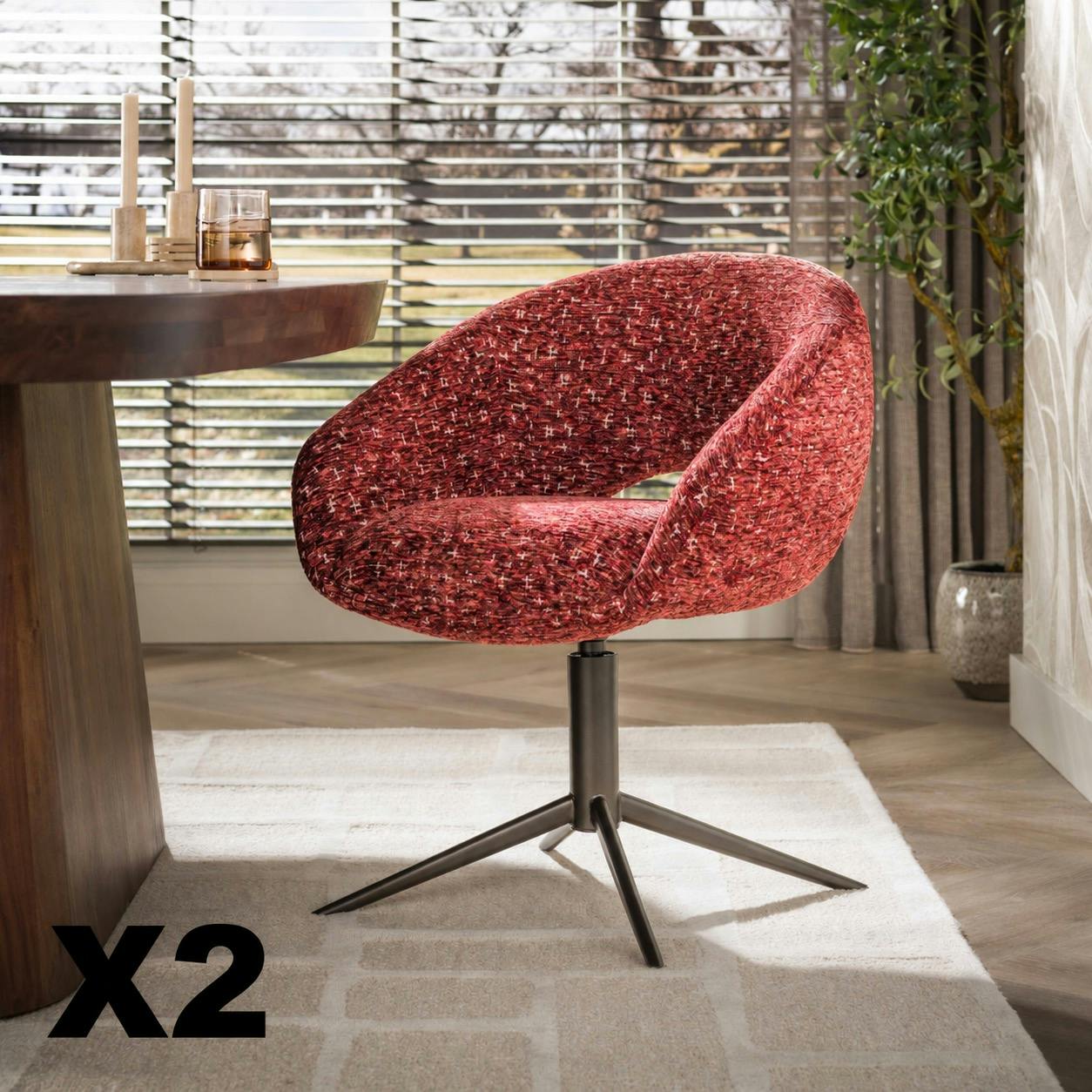 Fauteuil de salon pivotant rouge chaud (lot de 2) COLISEE