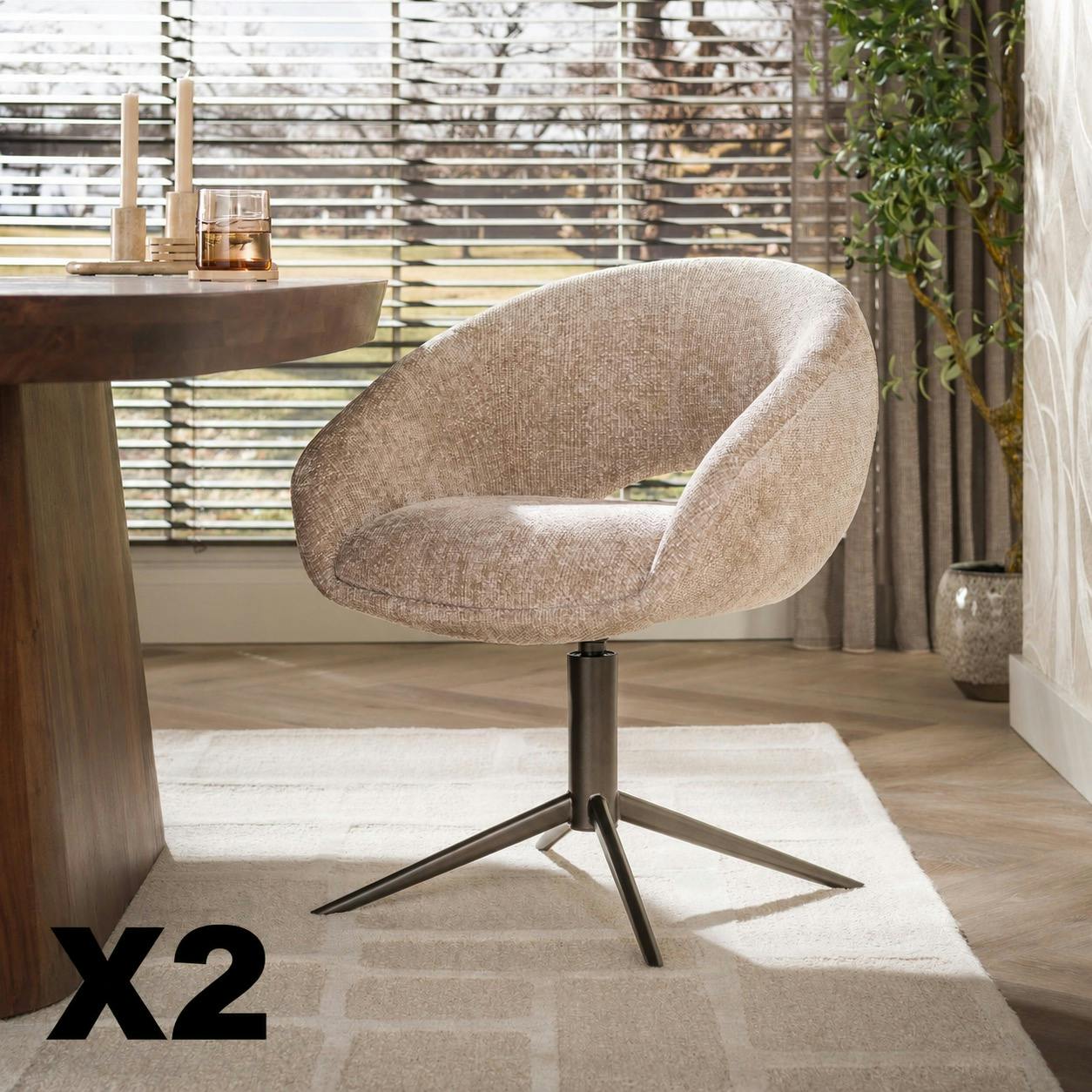 Fauteuil de salon pivotant tissu beige texturé (lot de 2) COLISEE