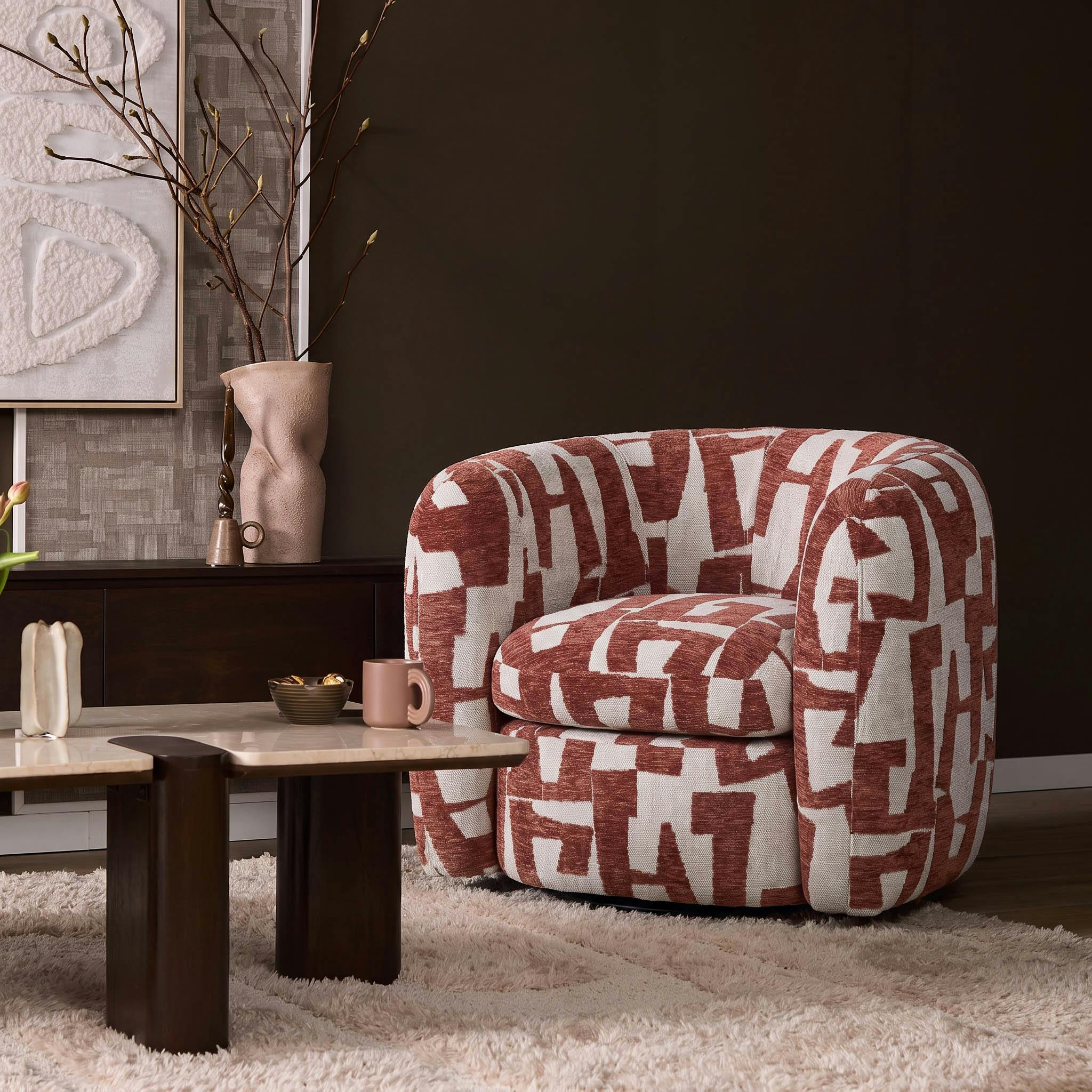 Fauteuil de salon rond à motif art déco CORTINA