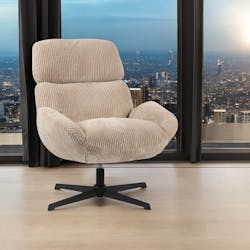 Fauteuil de salon rotatif tissu côtelé camel IENA