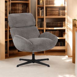 Fauteuil de salon rotatif tissu côtelé gris IENA