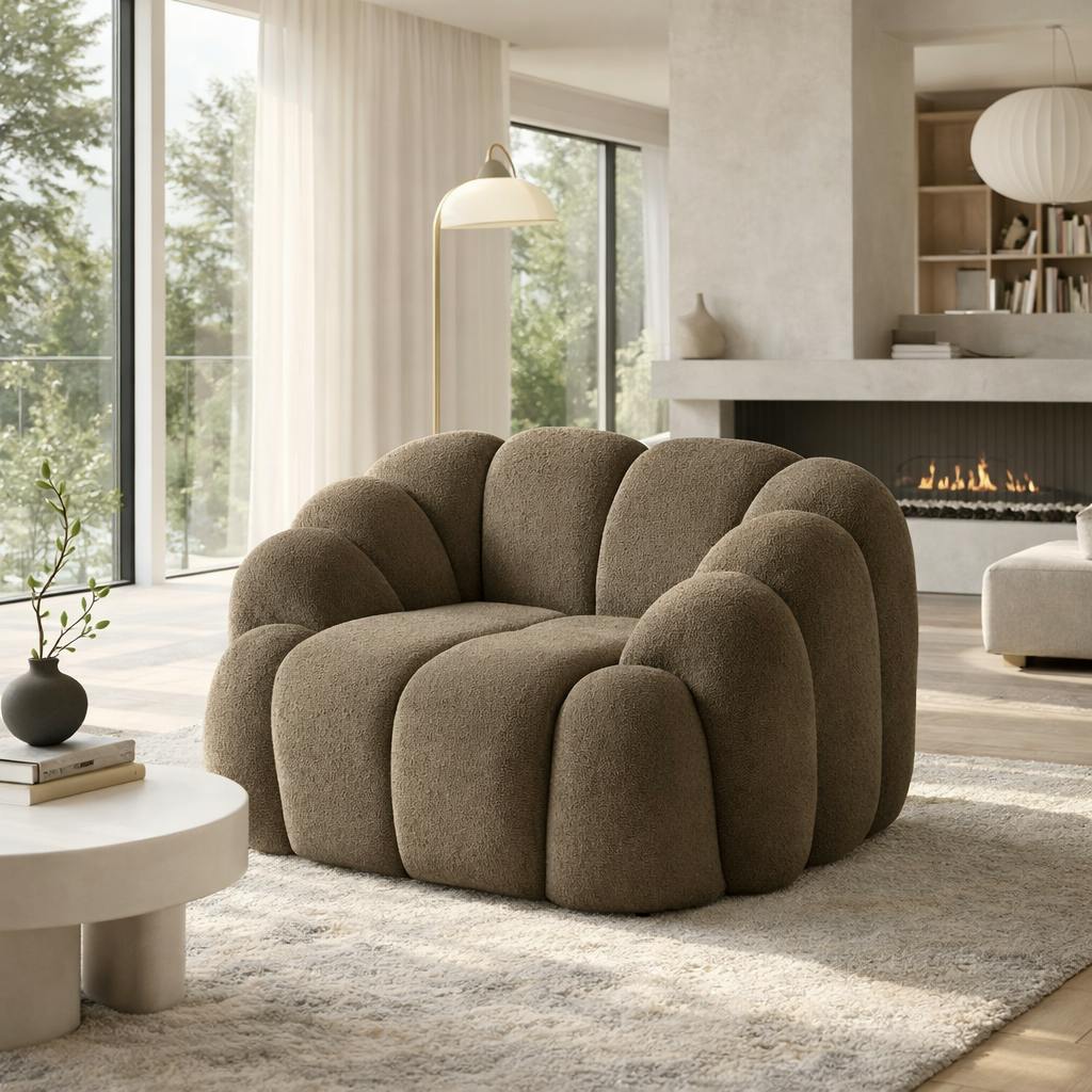 Fauteuil de salon taupe design arrondi ONDA