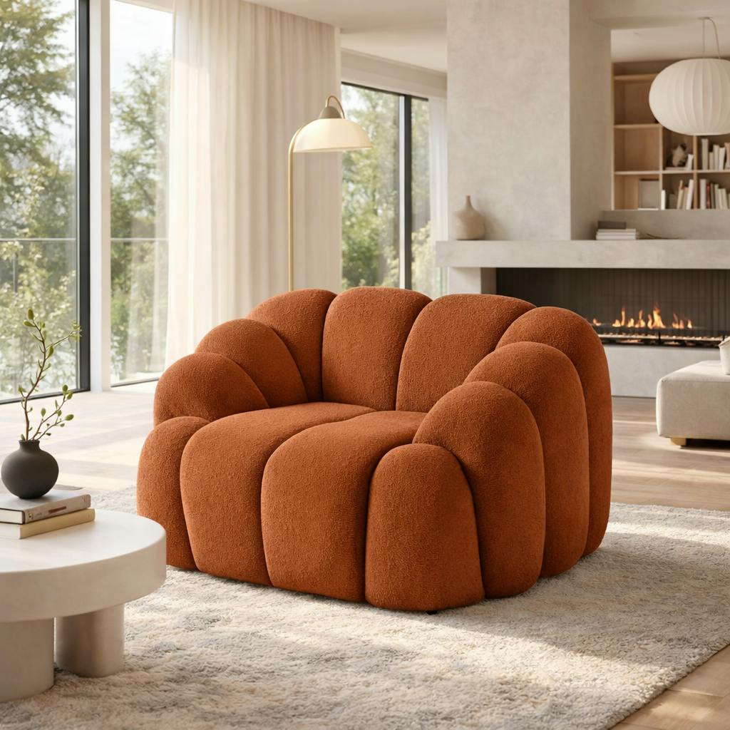 Fauteuil de salon terracotta design arrondi ONDA