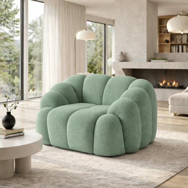Fauteuil de salon vert sauge design arrondi ONDA | Fauteuils | Pier Import