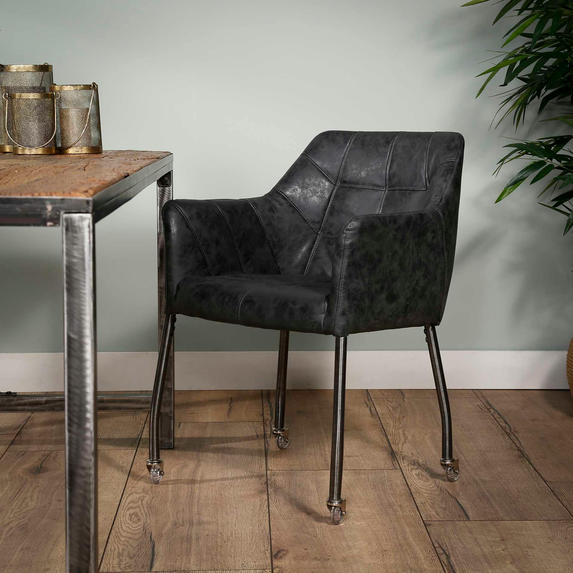 Fauteuil de table à roulettes empiècements noirs LUCKNOW