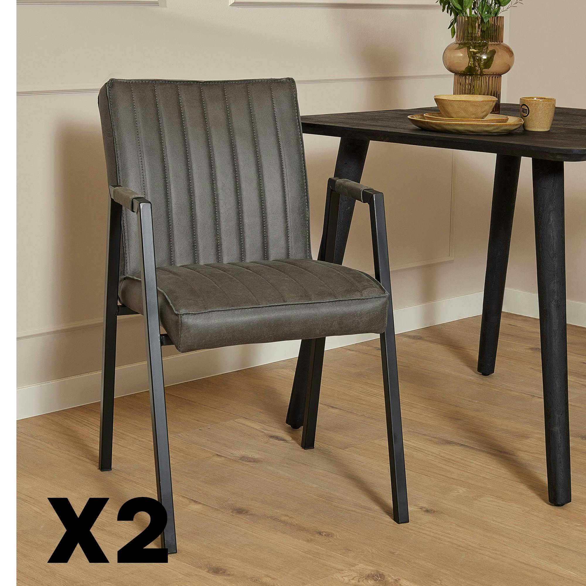 Fauteuil de table anthracite à bandes (lot de 2) CORTINA
