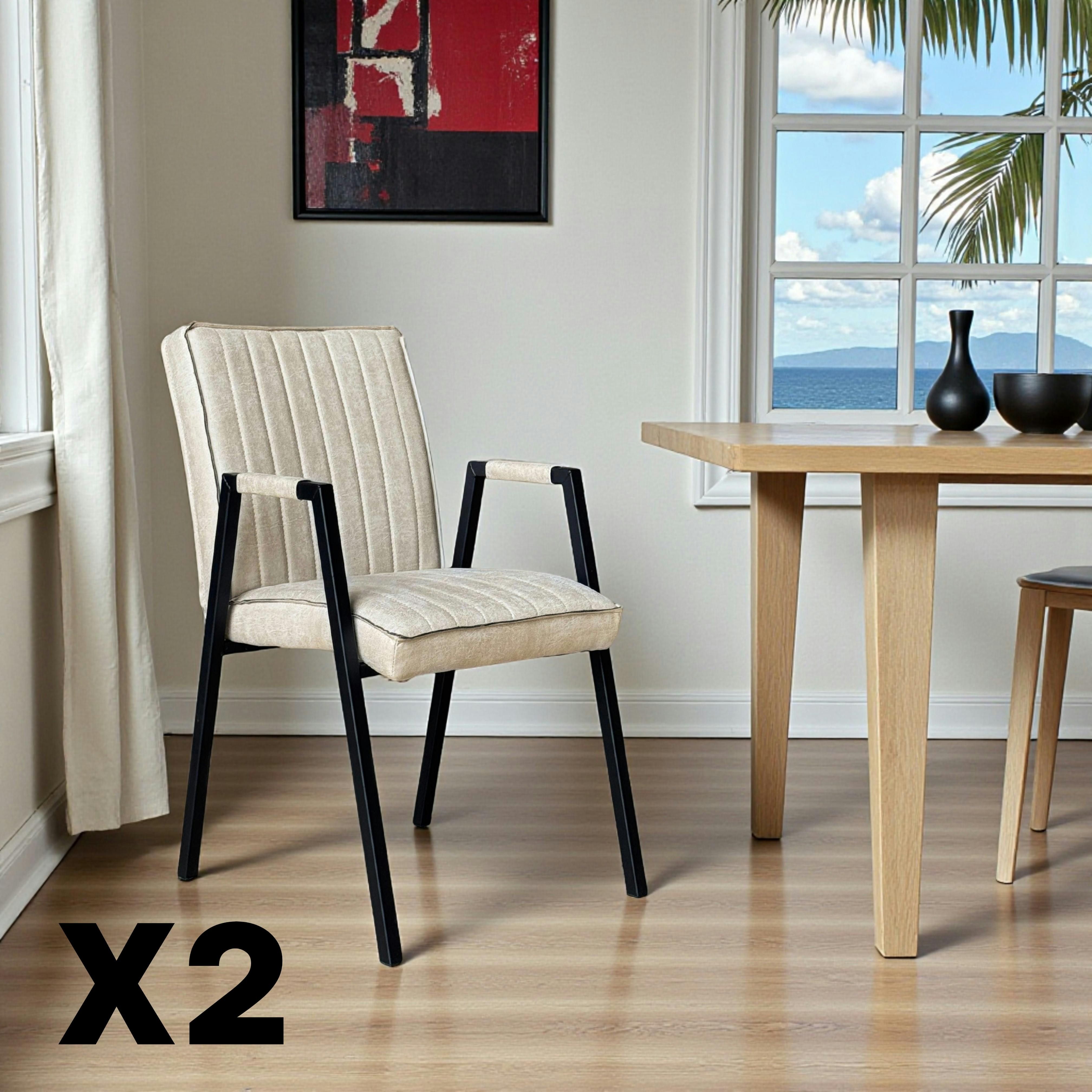 Fauteuil de table beige à bandes (lot de 2) CORTINA