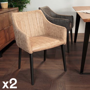  Fauteuil de table beige à rayures (lot de 2) MALANG