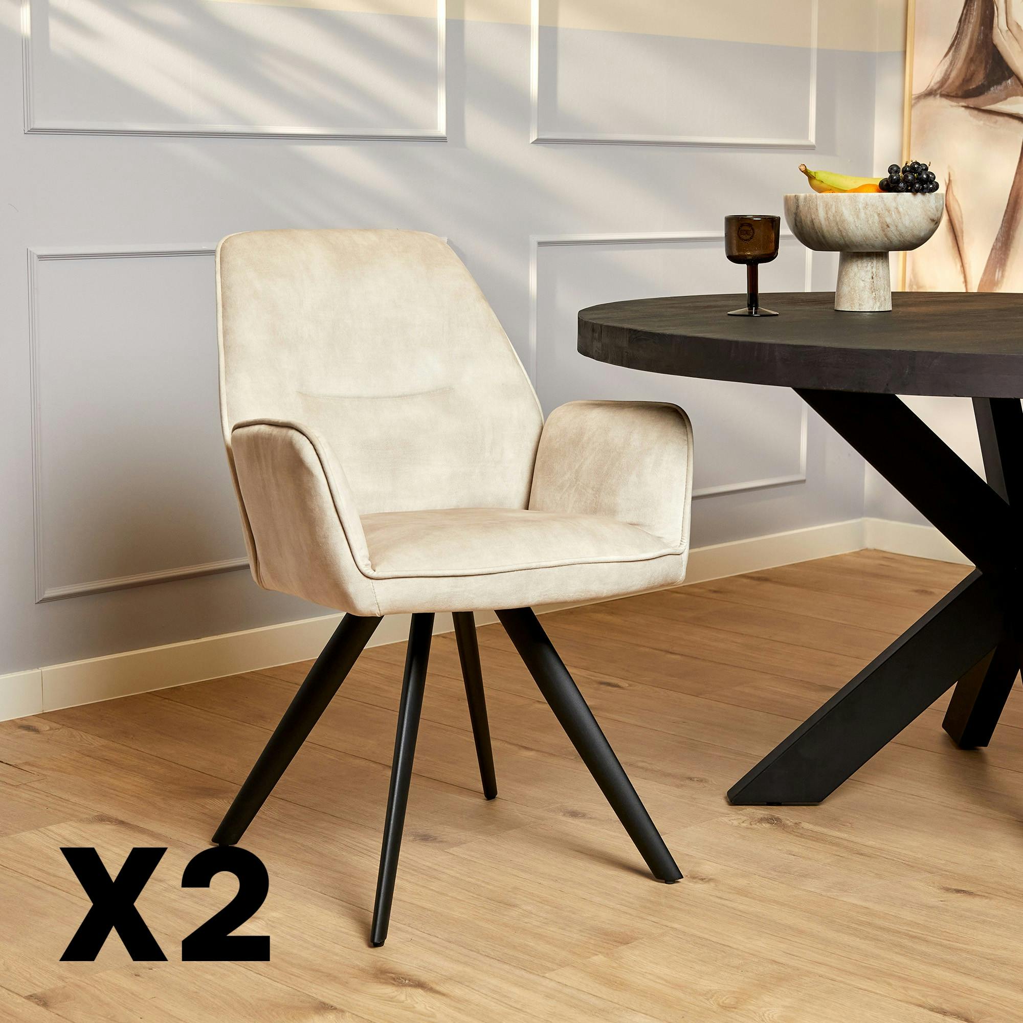 Fauteuil de table beige clair moderne (lot de 2) CORTINA