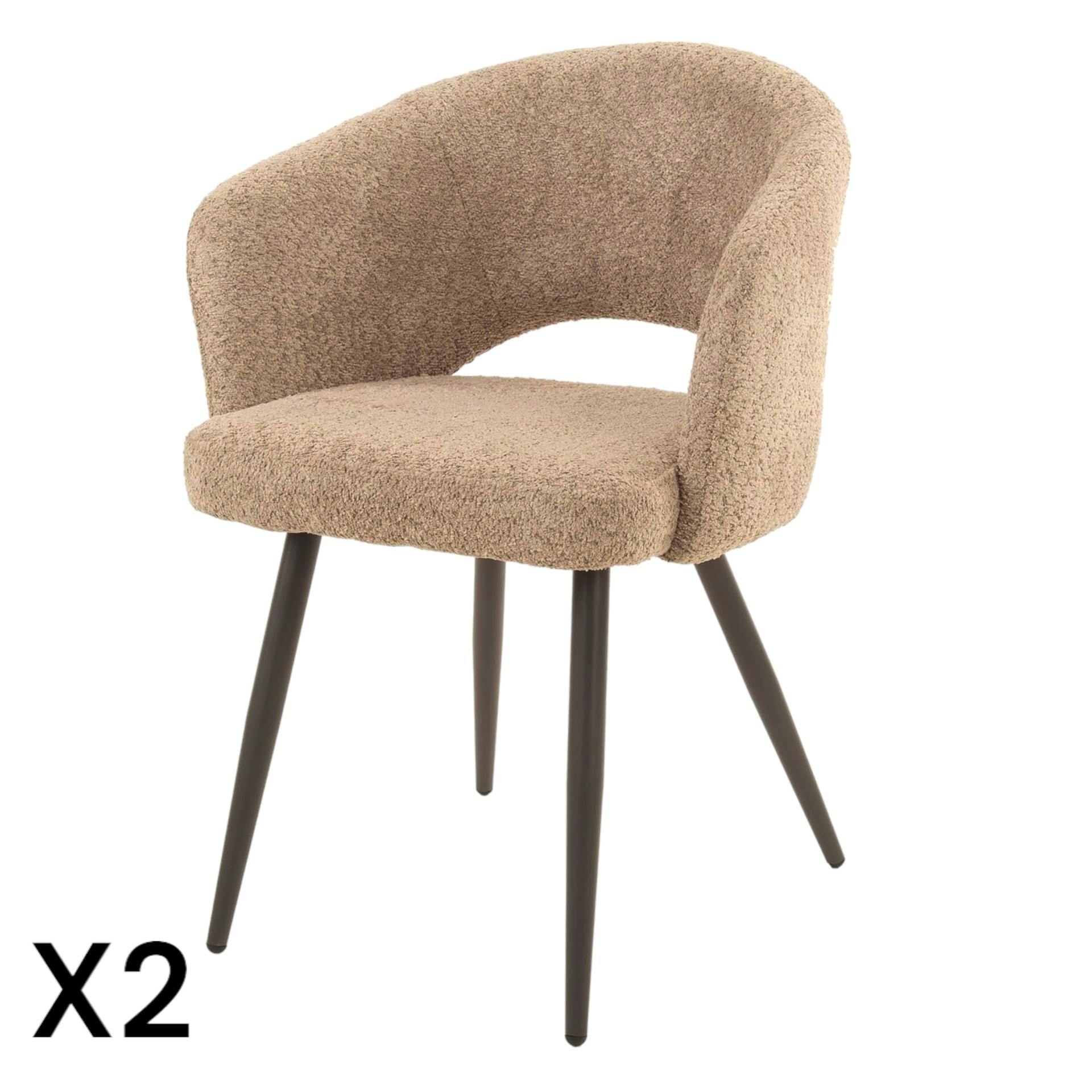 Fauteuil de table beige en bouclette style design (lot de 2) GALWAY