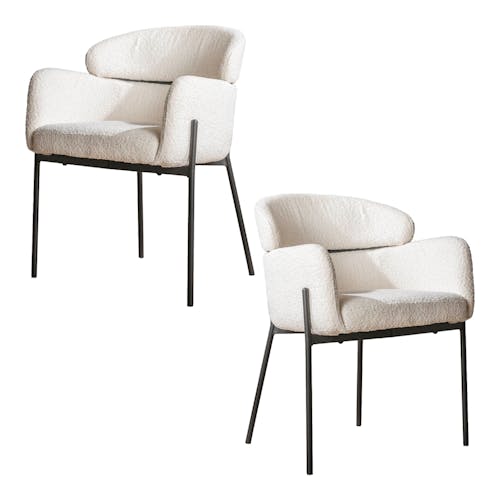 Fauteuil de table blanc en bouclette à dossier haut (lot de 2) GALWAY