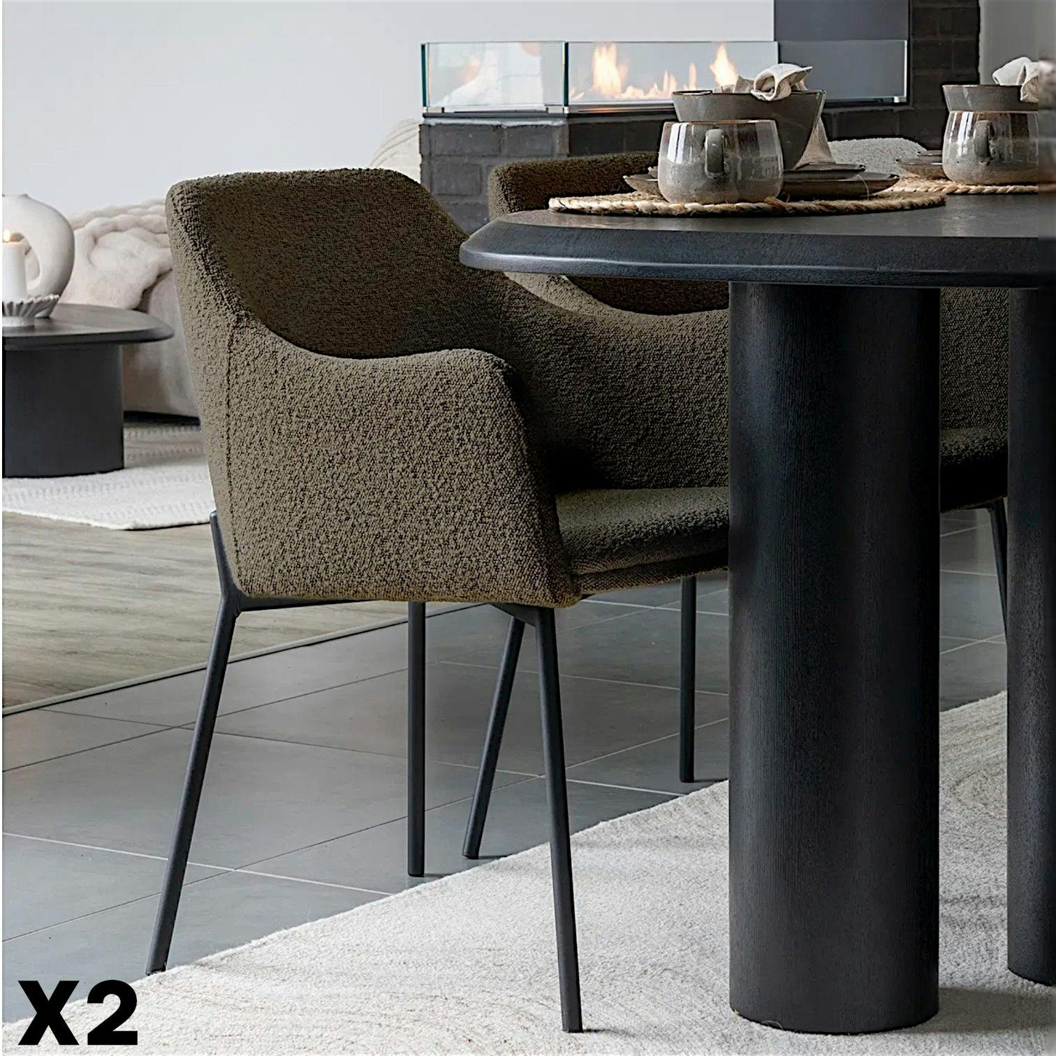 Fauteuil de table bouclette marron pieds métal noir (lot de 2) BERLIN