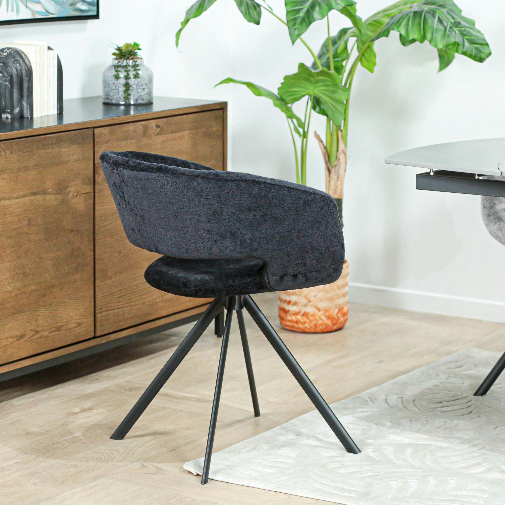 Fauteuil de table contemporain velours noir (lot de 2) FLORENCE