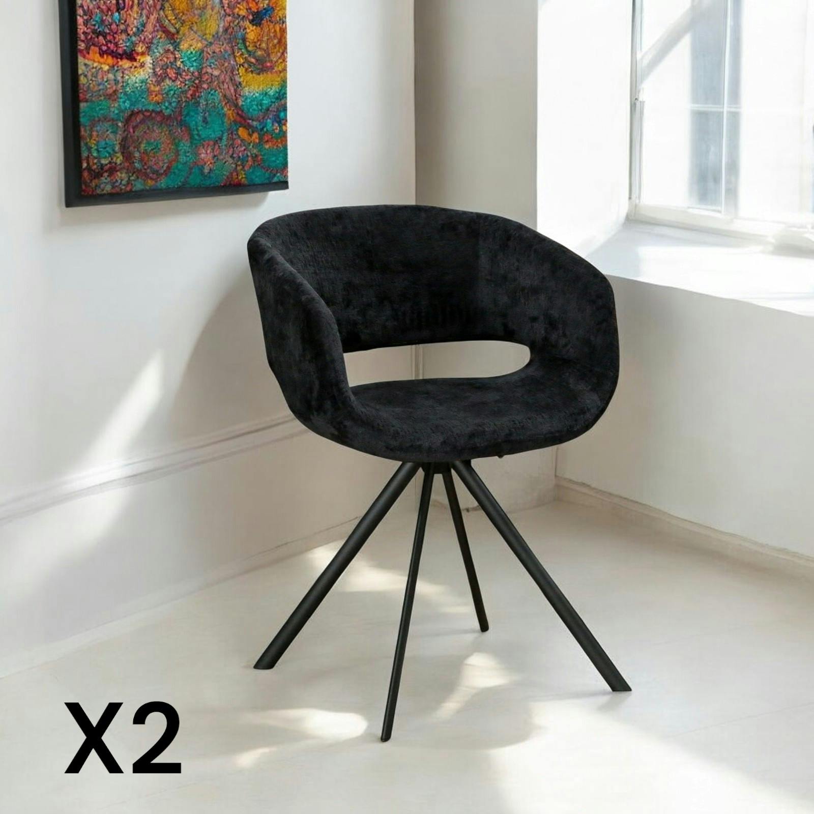 Fauteuil de table contemporain velours noir (lot de 2) FLORENCE