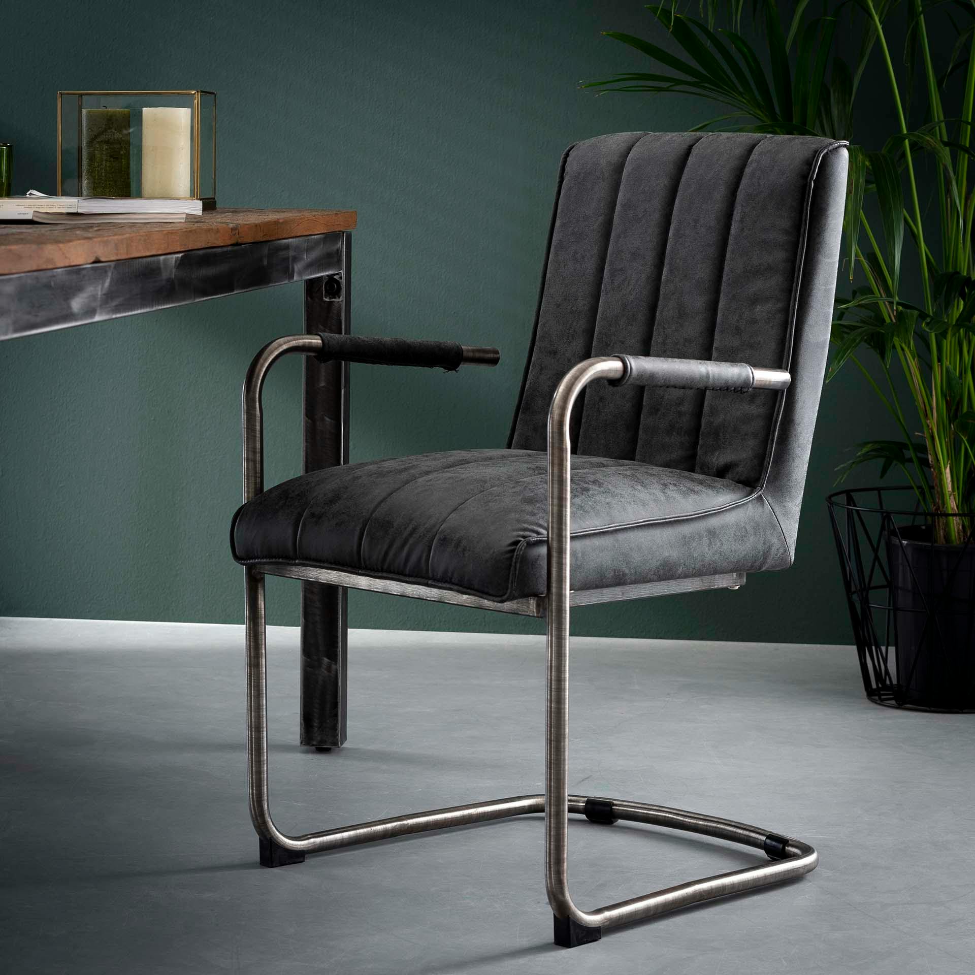 Fauteuil de table coutures verticales piètement luge noir MELBOURNE