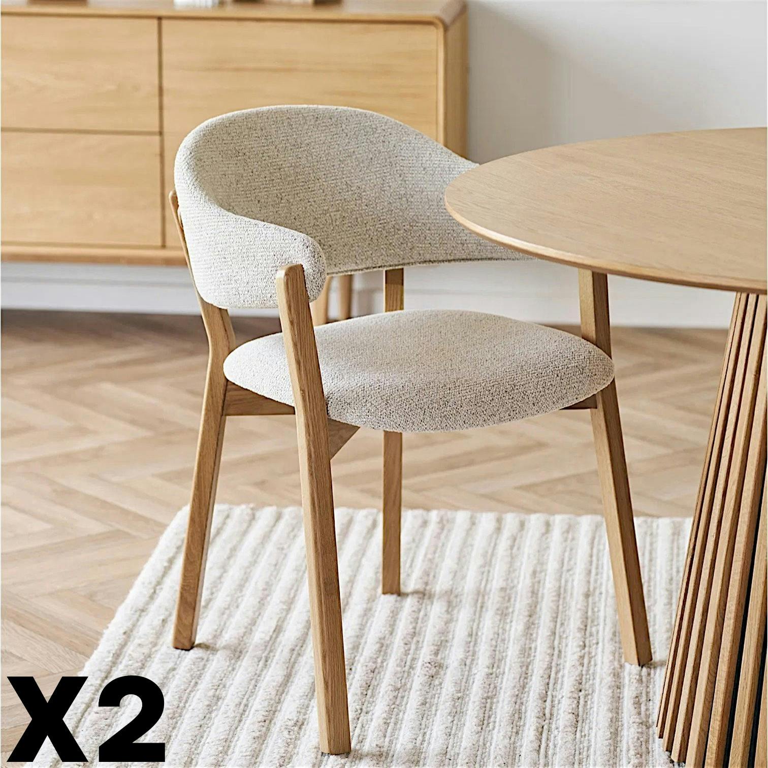 Fauteuil de table en bois et tissu beige (lot de 2) AMSTERDAM