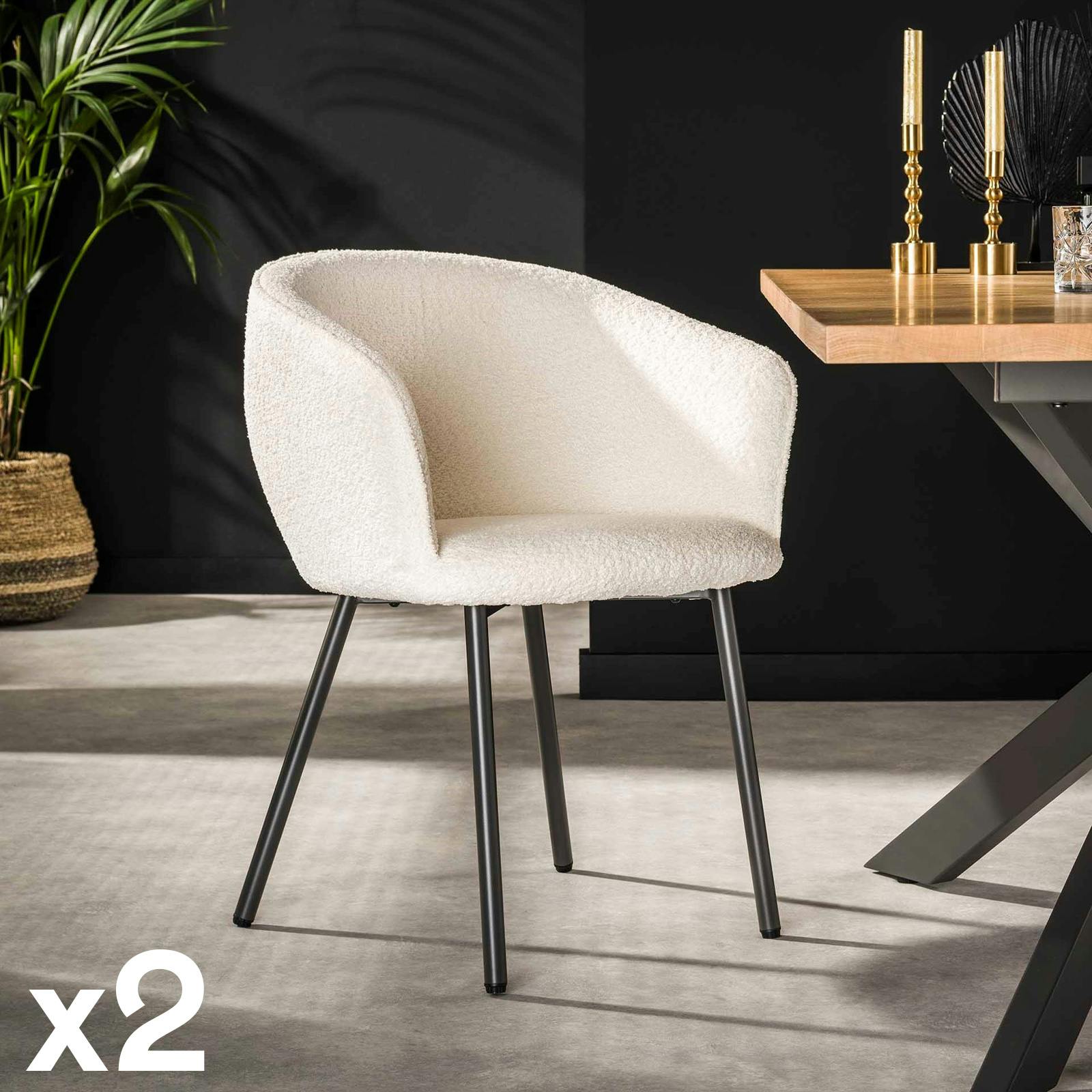 Fauteuil de table en bouclette blanche (lot de 2) GALWAY