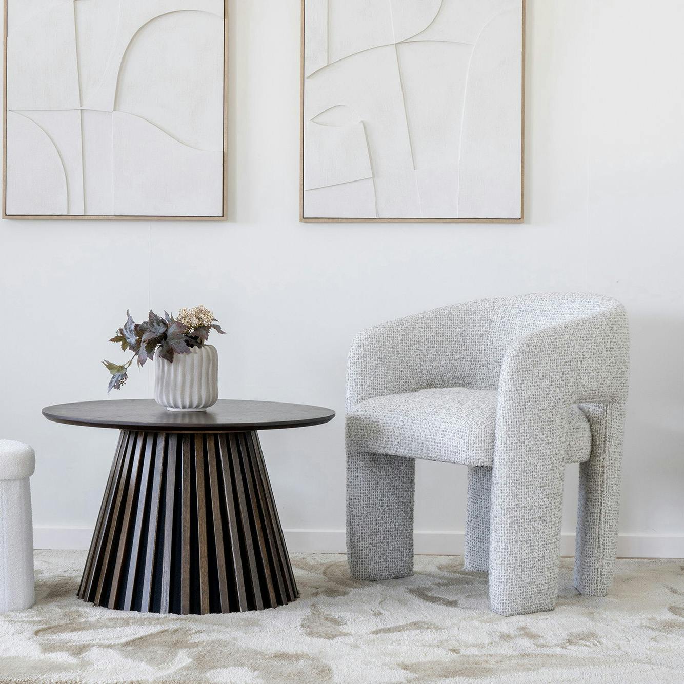 Fauteuil de table en tissu chiné beige TULSA